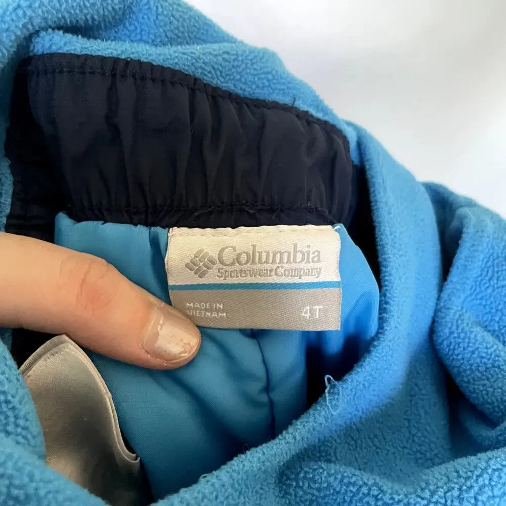 Columbia navy blue kids size 4T snowpants warm winter velcro shoulders FLAW